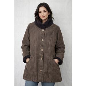 Vintage Leprechaun Sheepskin Co Dark Brown Coat Genuine Sheepskin Sherpa Small